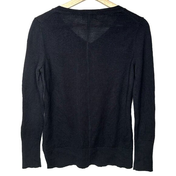 Kenar Merino Wool Sweater Women Medium Black V Neck Long Sleeve Ribbed Hem - Picture 2 of 9